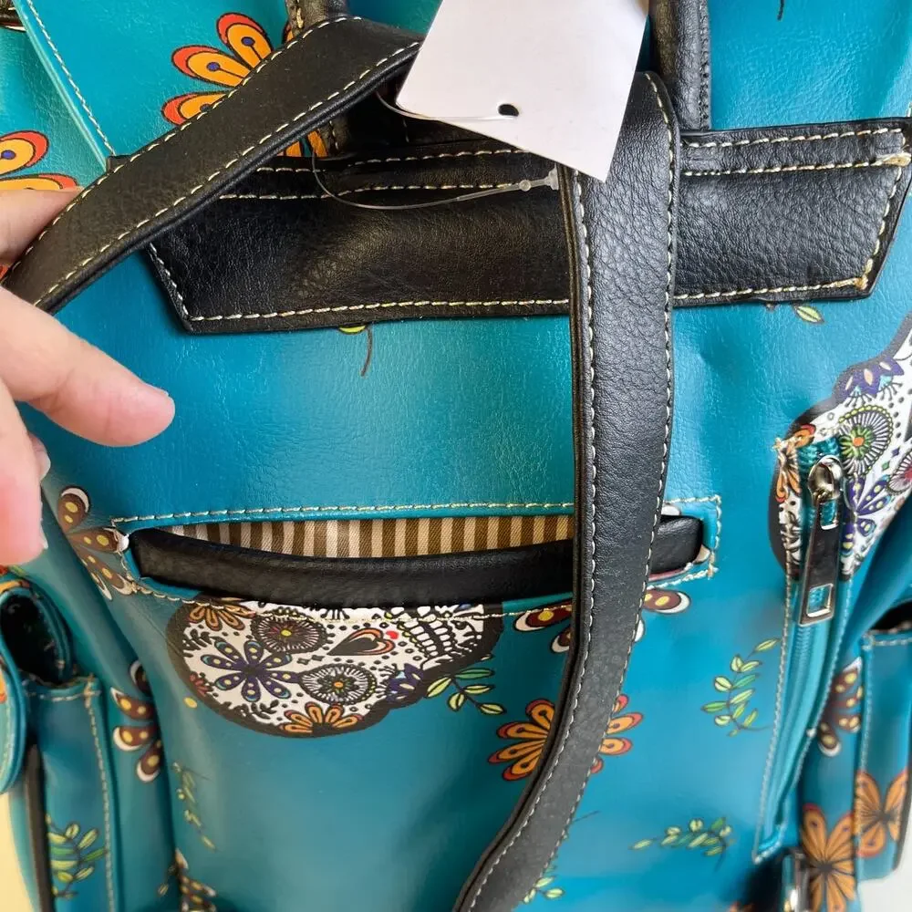 Western Mexicana Skull and Flowers Backpack Turquoise NWT G45SUK-E